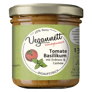 Tomate-Basilikum mit 28 % Cashew- und Erdnussmus, 135g, Bio